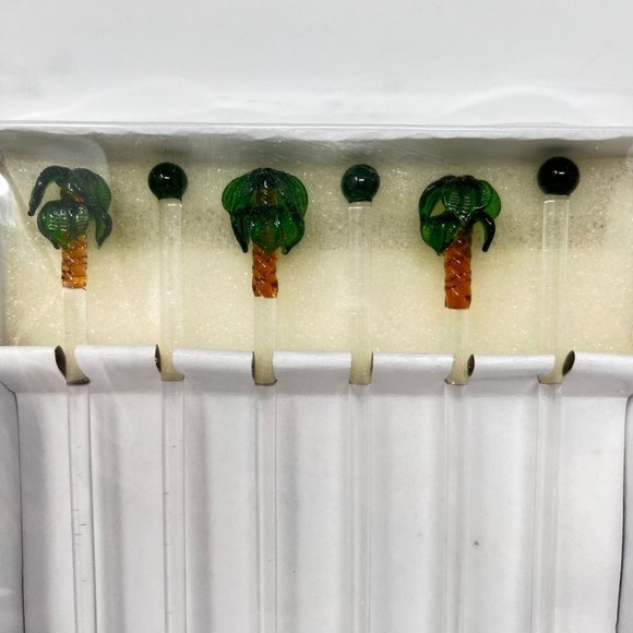 Swizzle Sticks LS Arts Venezia Art Glass Palm Trees New Old Stock 2 Sets of 6 - Picture 9 of 10